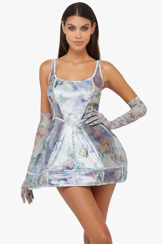 Playful Promises Women's Gracie Renaissance Printed Boned Underbust Dress in Blue Size: 8 - Blue