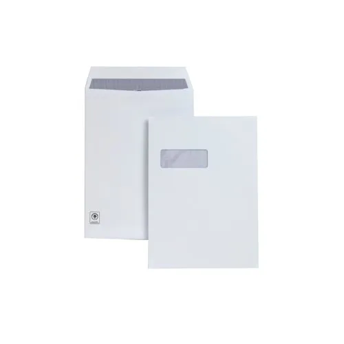 Plus Fabric Press Seal Pocket Window White Envelopes C4 [Pack 250]