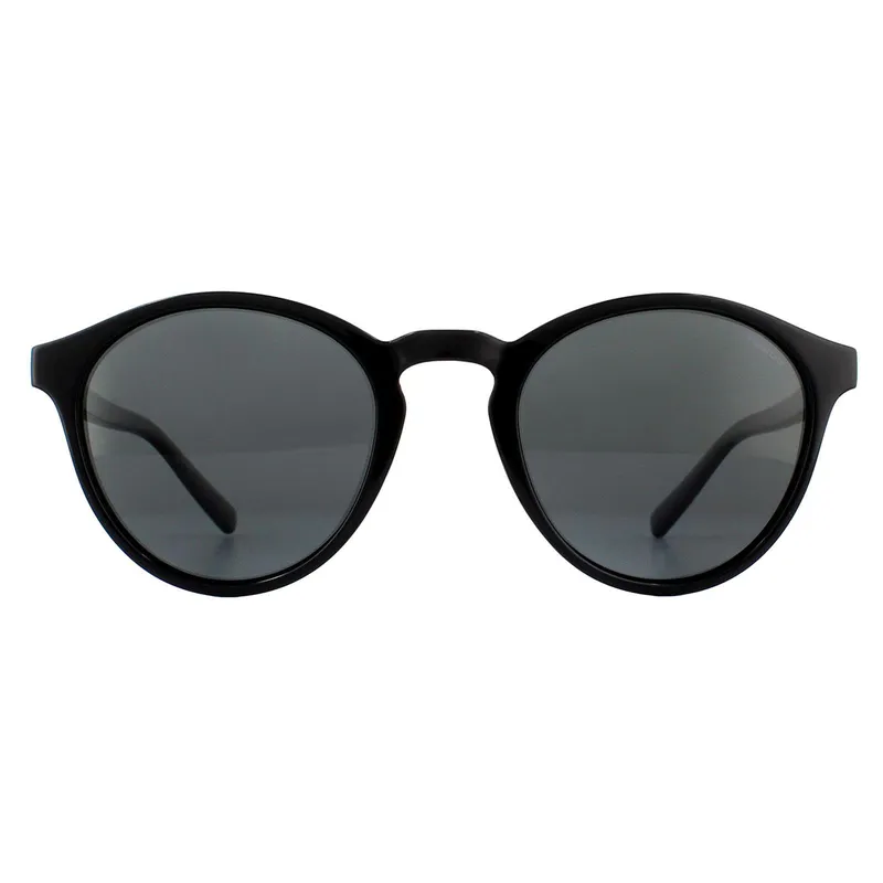 Polaroid Round Unisex Shiny Black Grey Polarized Sunglasses - One Size