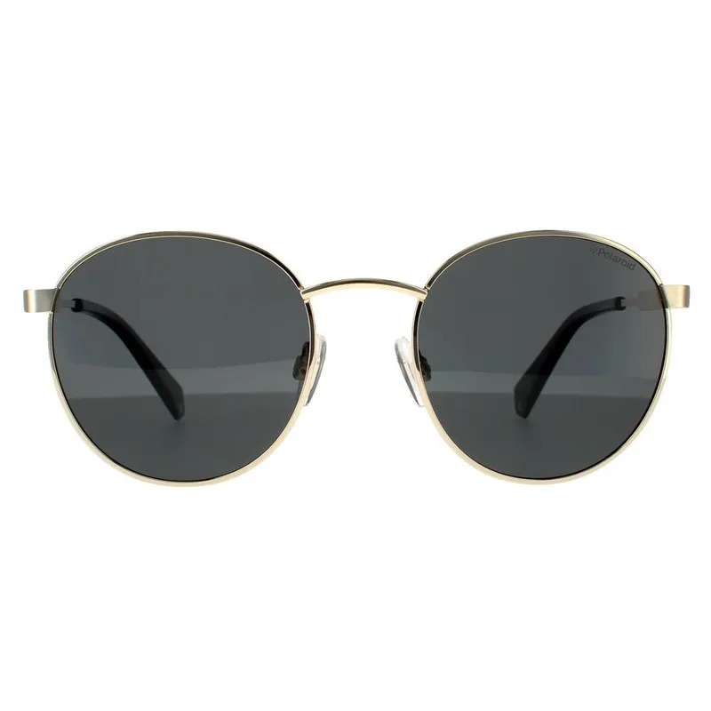 Polaroid Unisex Round Gold Grey Grey Polarized Sunglasses - Gold