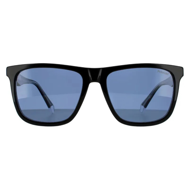 Polaroid Unisex Square Black Blue Polarized Sunglasses - Black
