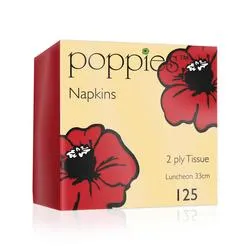 Poppies 2-Ply Napkins 4 Fold 33cm Red (Pack of 2000) 3324RD/Case