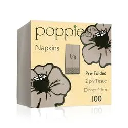 Poppies 2-Ply Napkins 8 Fold 40cm Recycled Kraft Pack 2000