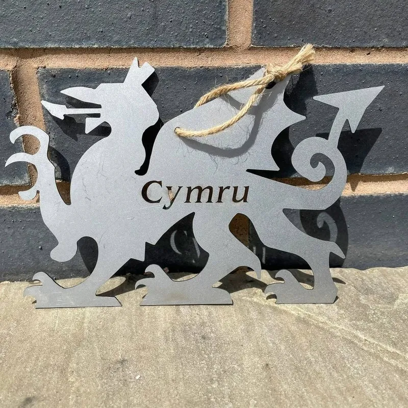 Poppyforge Hanging Welsh Dragon Garden Art - W20 x H14 cm in Metallics Metallics