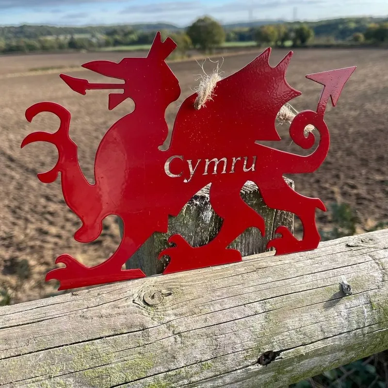 Poppyforge Hanging Welsh Dragon Garden Art - W20 x H14 cm - Red Red