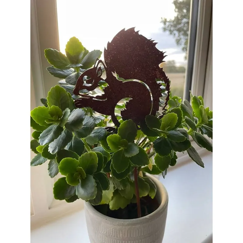 Poppyforge Squirrel Pot Stake (Pack of 3) - Bare Metal/Ready to Rust - H25 cm in Brown Brown
