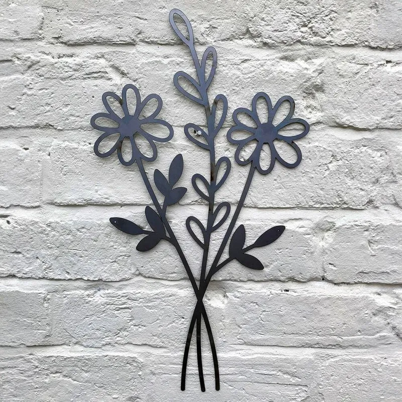 Poppyforge Wildflower Bouquet Wall Art - Bare Metal/Ready to Rust - W30 x H50 cm in Black Black