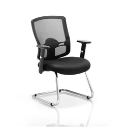 Portland Visitor Cantilever Chair Black Mesh With Arms