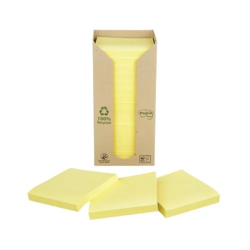 Post-it Notes Recycled Tower 76x76mm Canary Yellow (Pack of 16)