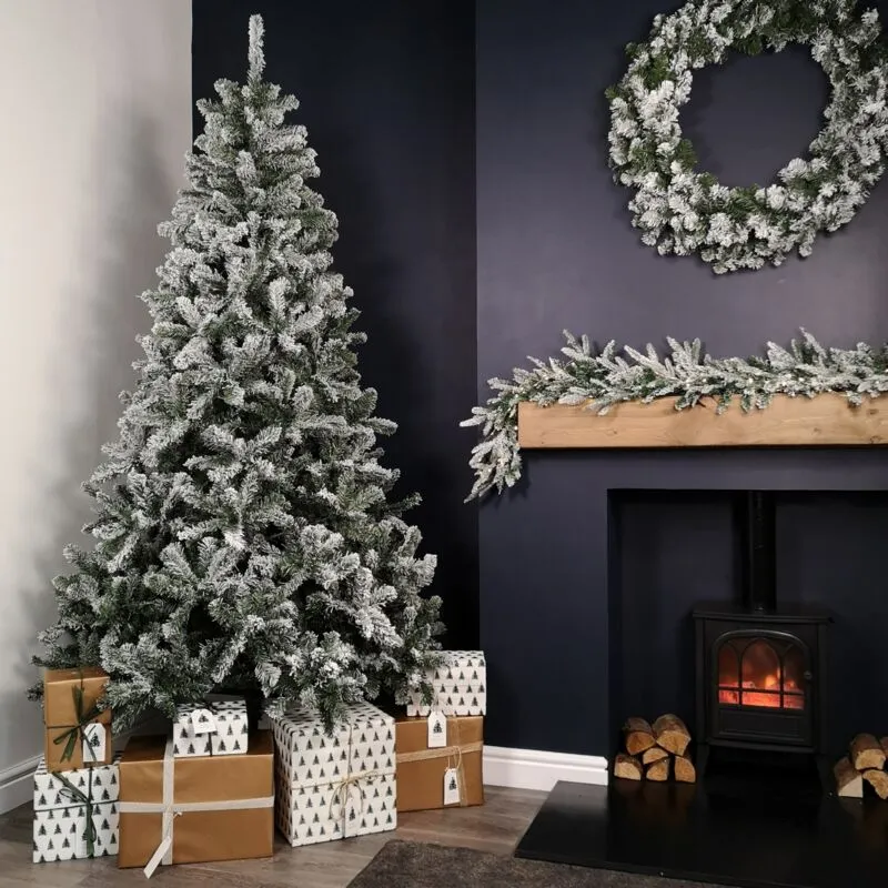 Premier Decorations 7ft (2.1m) Snow Flocked Woodcote Spruce Artificial Christmas Tree