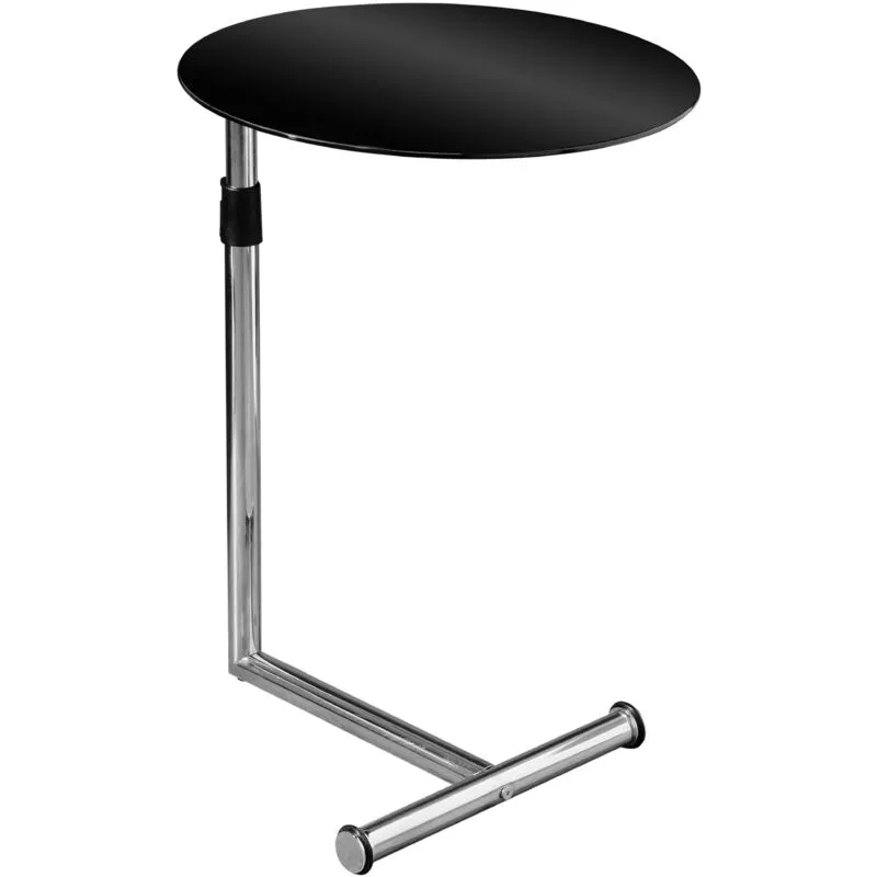 Orsina Stable Black Tempered Glass Snack Table, Tempered Glass Top Modern Snack Table, Height Adjustable Snack Table Black