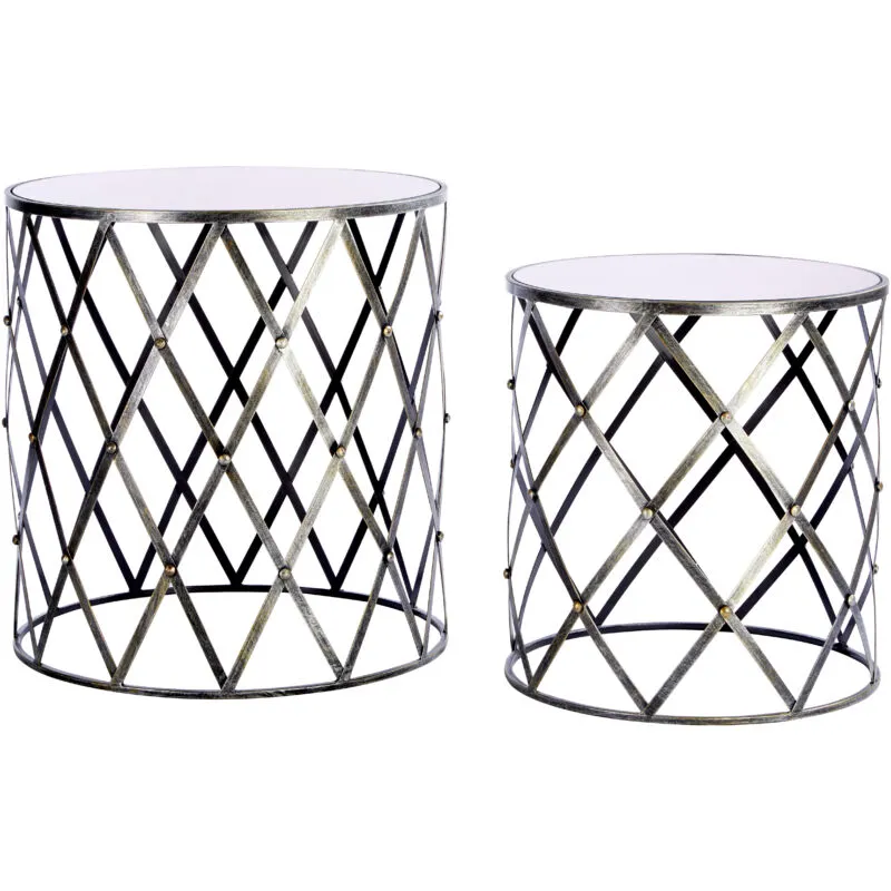 Orsina Industrial Set Of Two Diamond Design Silver Tables, Versatile Small Table, Everyday Use Lounge Table Silver