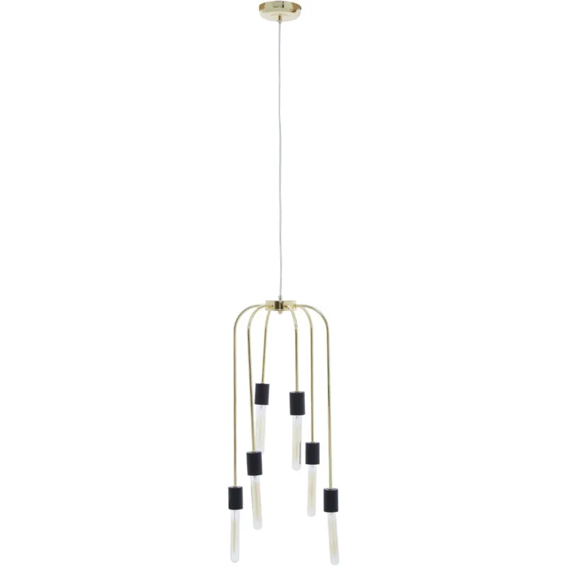 Orsina 6 Bulb Black Pendant Light, Hanging Light With Six Suspended Bulbs, Overhead Lighting For Modern Interiors in Gold Gold