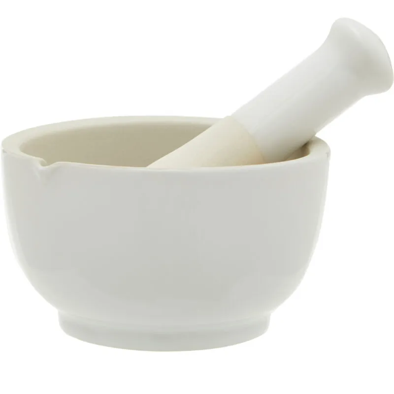 Orsina Medium Mortar & Pestle, Durable White Stoneware Grinder with Pouring Spout White