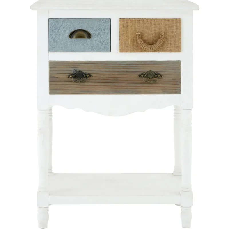 Orsina Coastal Style White 3 Drawer Chest, White 3 Drawer Dresser, White Drawer Chest, White Bedroom Drawers Unit in Natural Natural