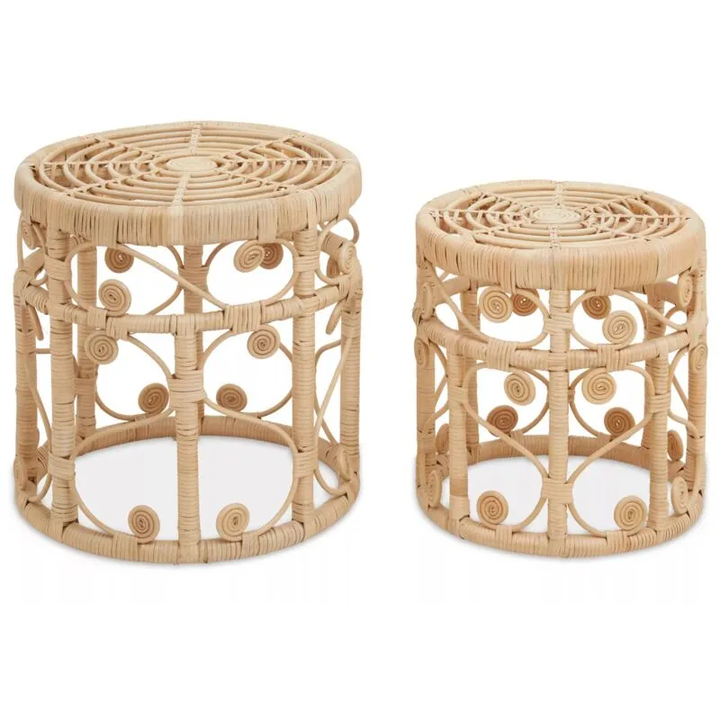 Orsina Mataram Set Of Two Black Natural Rattan Tables Natural