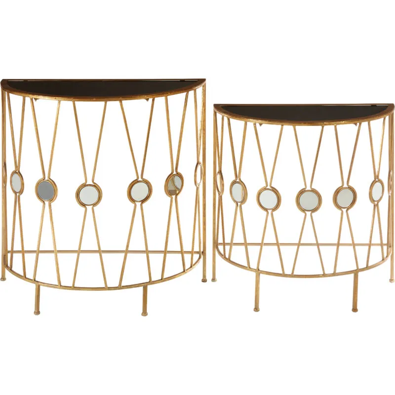 Orsina Stylish Set Of 2 Cross Design Console Tables, Durable Hallway Table, Easily Maintained Modern Console Table in Gold Gold
