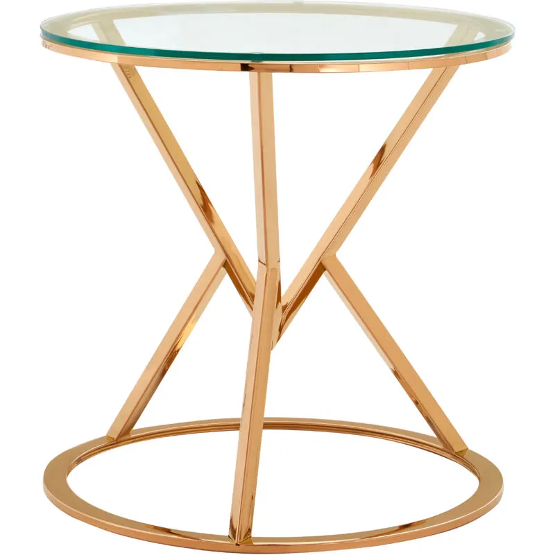Orsina Unique Corseted Round End Table, Geometric Design Statement Table, Versatile Lounge Side Table in Gold Gold