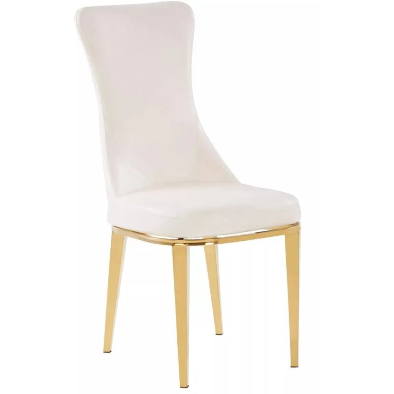Orsina White Dining Chair, Comfortable Leather Desk Chair, Backrest Dining chair, Faux White Leather in Gold Gold