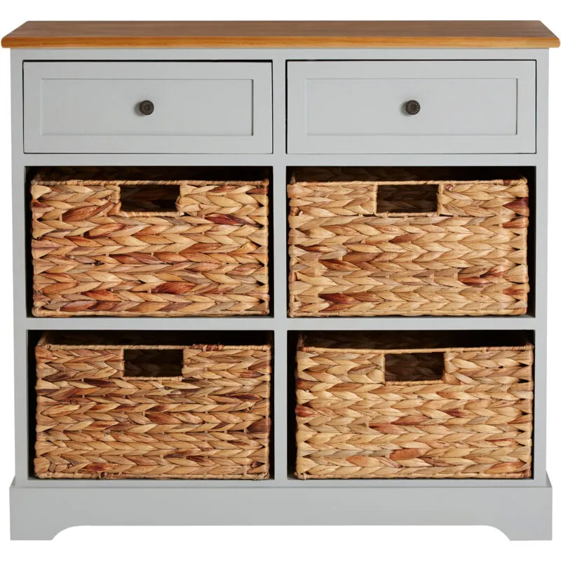 Orsina Rustic Style Two Drawers Four Baskets Cabinet, Compact Design Display Cabinet, Spacious Side Cabinet in Grey Grey