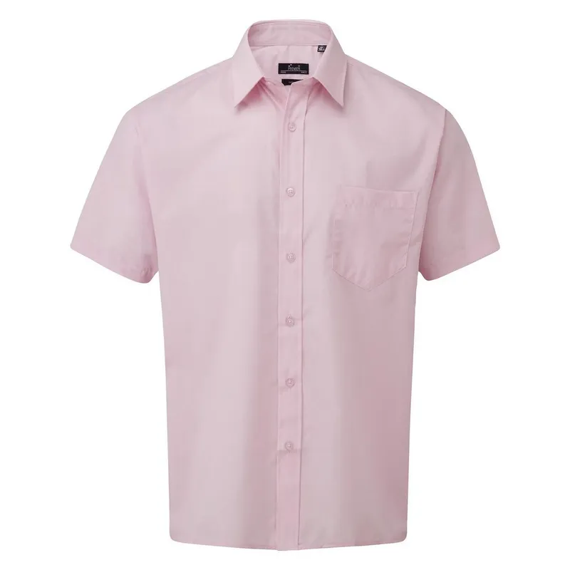 Premier Men's Short Sleeve Poplin Shirt in Pink Size: 14.5 in Pink 14.5 in