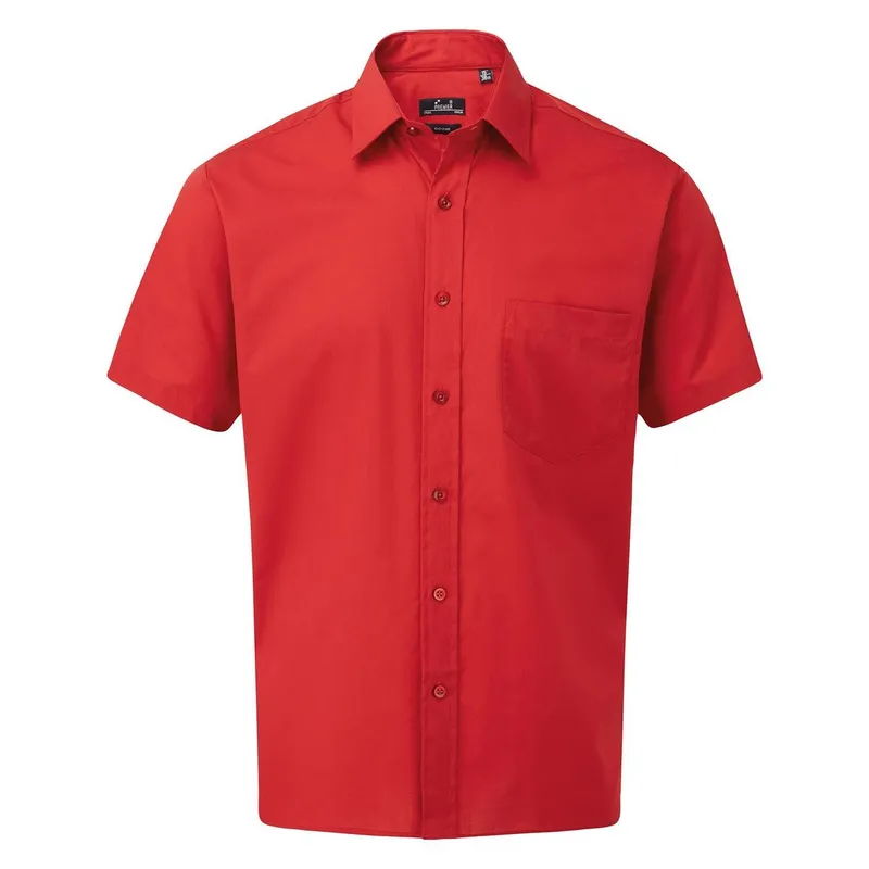 Premier Men's Short Sleeve Poplin Shirt in Red Size: 14.5 in Red 14.5 in