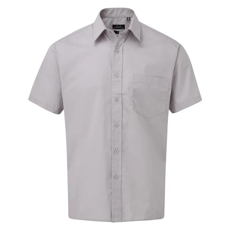 Premier Mens Short Sleeve Poplin Shirt (Silver) - Size 22