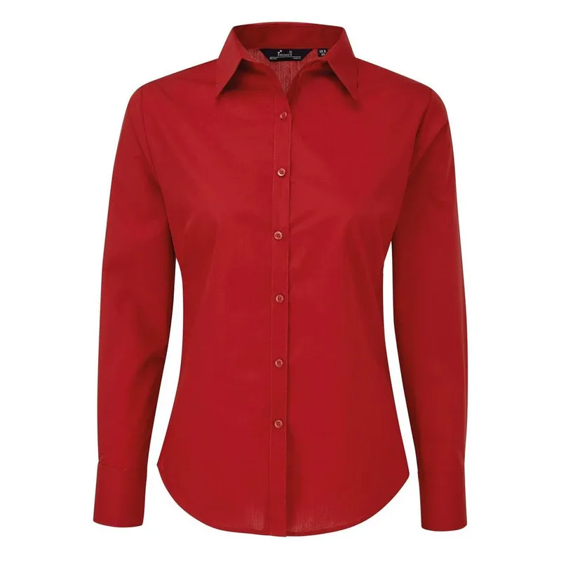 Premier Women's Long-Sleeved Shirt in Red Size: 12 Red 12