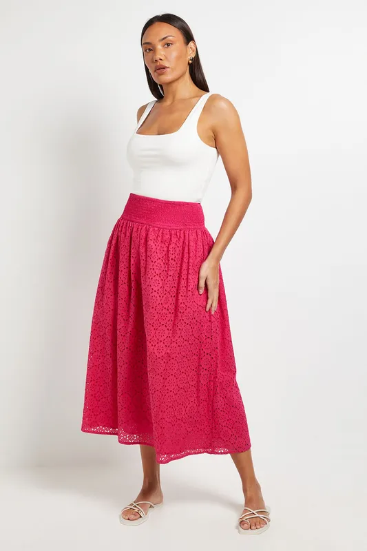 Debenhams Women's Broderie Maxi Skirt in Pink Size: 14 - Pink
