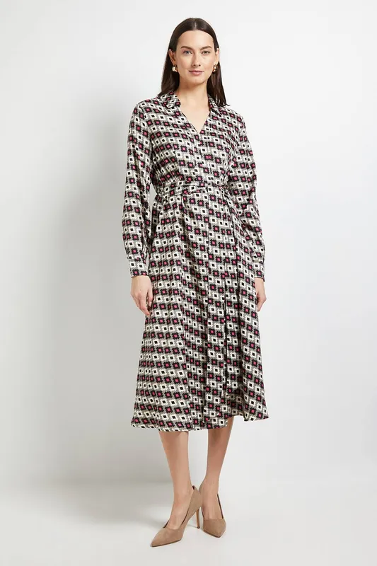 Principles Women's Geo Belted Midi Dress in Green Size: 18 Green 18