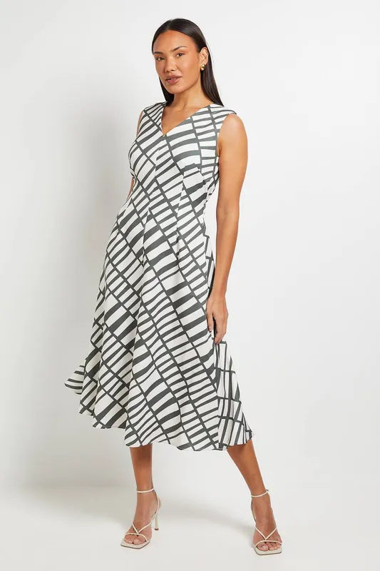 Debenhams Women's Geo Sleeveless Midi Dress in Khaki Size: 16 - Khaki