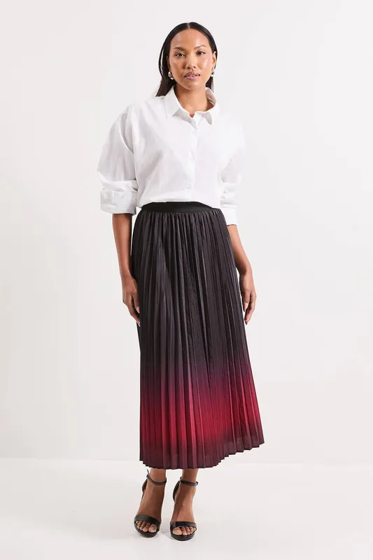 Debenhams Women's Ombre Print Pleated Midi Skirt in Wine Size: 16 Wine female
