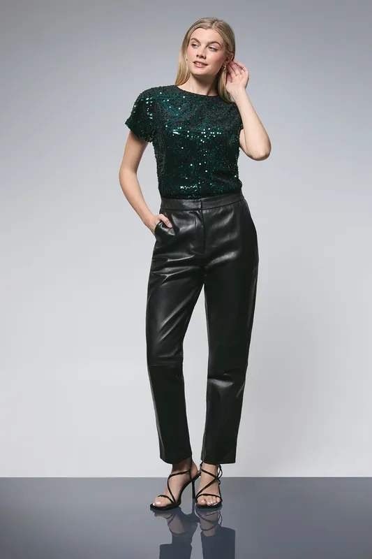 Debenhams Women's Pattern Sequin Detail Top in Forest Size: 16 Forest female