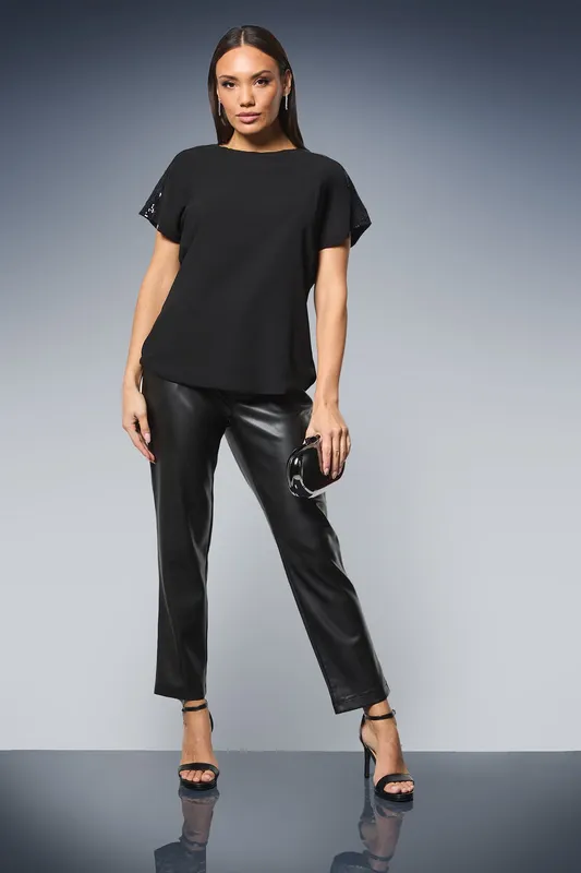 Debenhams Women's Sequin Insert T-shirt in Black Size: 12 - Black