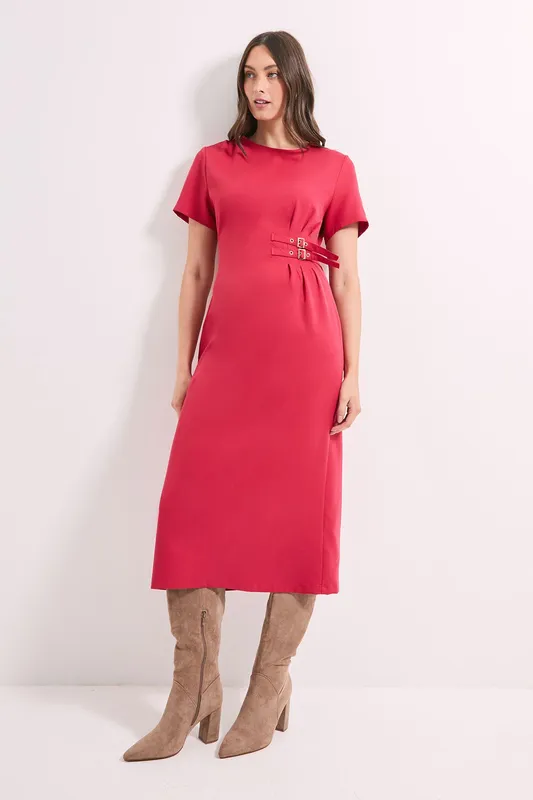 Debenhams Women's Tailored Buckle Crepe Midi Dress in Rust Size: 10 Rust female