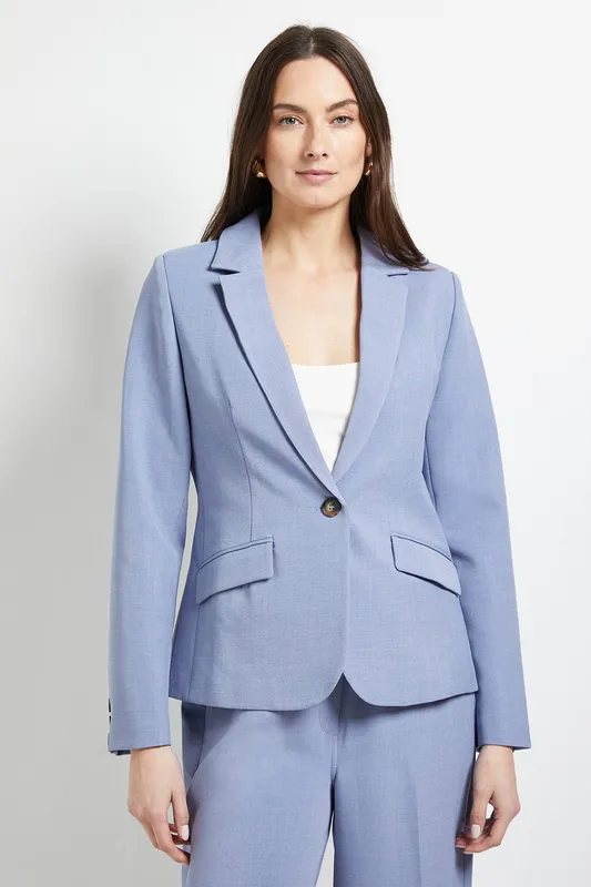 Debenhams Women's Textured Single Breasted Blazer in Denim-Blue Size: 10 - Denim-Blue