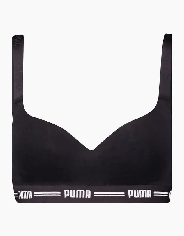 Puma Women's Striped Logo Padded Bra Top, Black - Size: XL