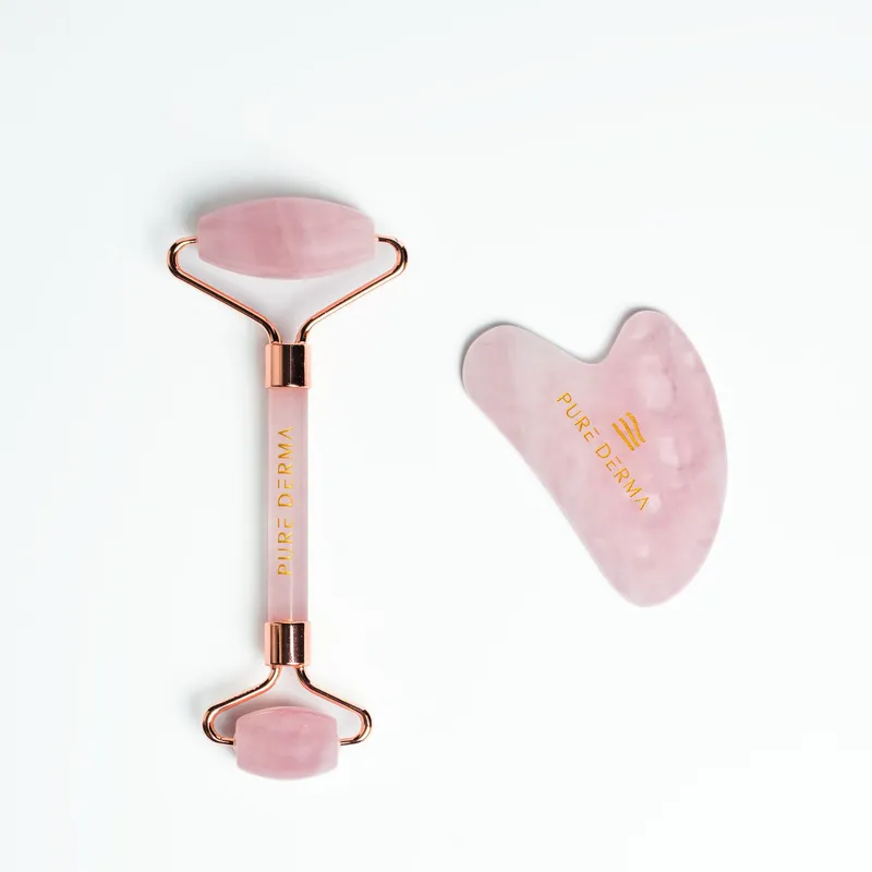 Pure Derma London Rose Quartz Gua Sha & Roller Set in Pink Pink