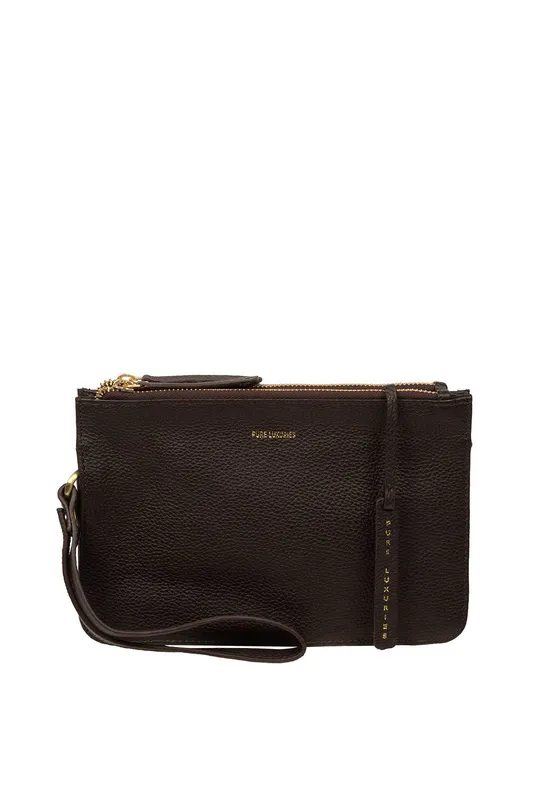 Pure Luxuries London Women's 'Eleanor' Leather Clutch Bag in Dark Brown Dark Brown One Size