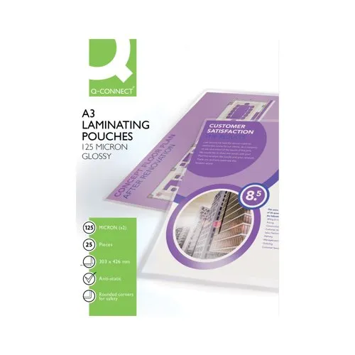 Q-Connect A3 Laminating Pouch 250 Micron Gloss (Pack of 25) - KF04128