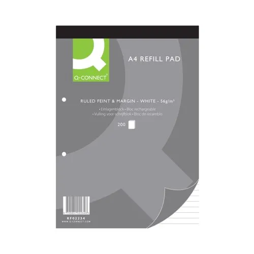 Q-Connect Feint Ruled Margin Headbound Refill Pad 200 Pages A4 (5 Pk)