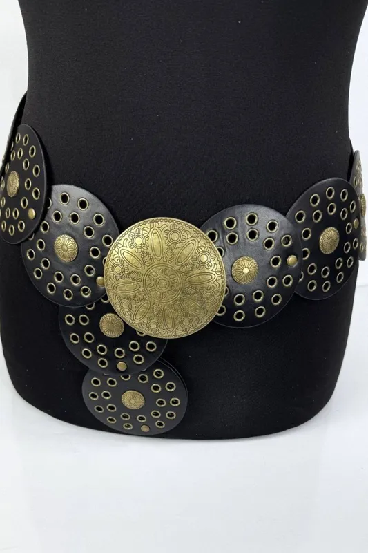 Raffaella Women's Large Disc Belt in Black Black One Size