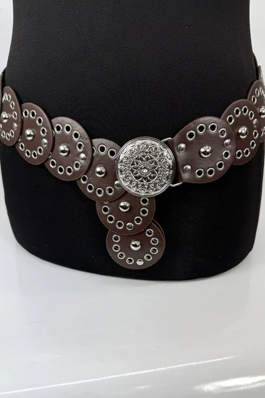 Raffaella Women's Wide Eyelet Disc Belt in Brown - Brown