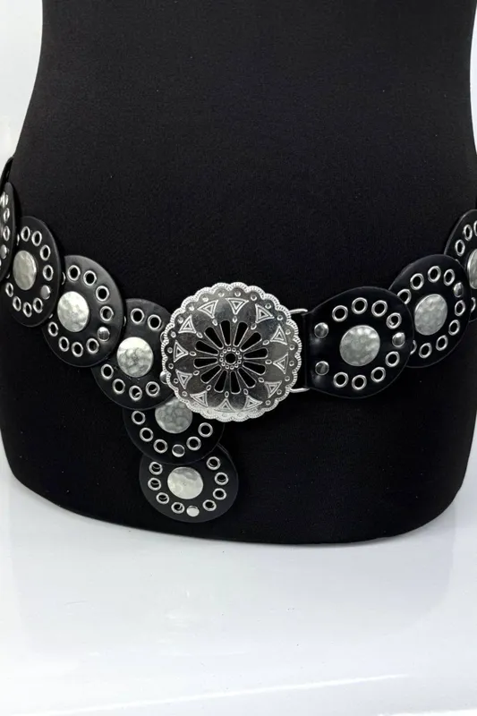 Raffaella Women's Large Eyelet Disc Belt in Black Black One Size