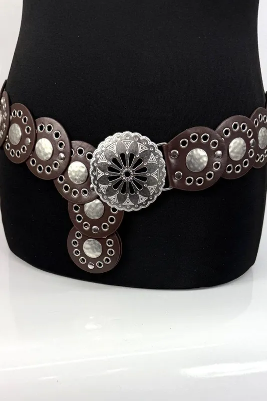 Raffaella Women's Ladies Large Eyelet Disc Belt in Brown Brown female