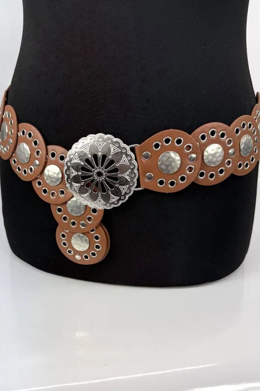 Raffaella Women's Ladies Large Eyelet Disc Belt in Tan Tan female