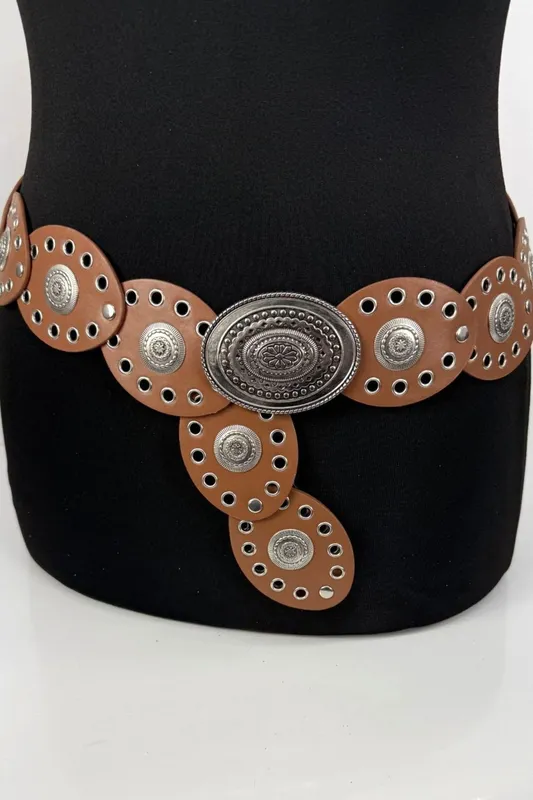 Raffaella Women's Oval Disc Belt in Tan Tan One Size