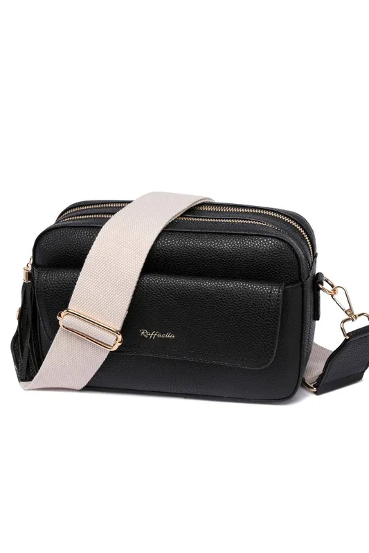 Raffaella Women's Tassel Front Pocket Crossbody Bag in Black - Black