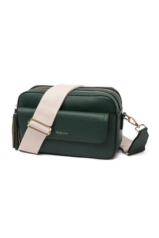 Raffaella Women's Tassel Front Pocket Crossbody Bag in Dark Green - Dark Green