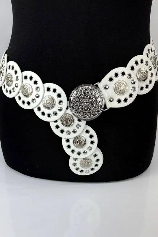 Raffaella Women's Wide Disc Belt in White - White
